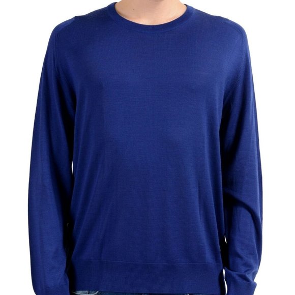 Versace Men's 100% Wool Blue Crewneck Sweater